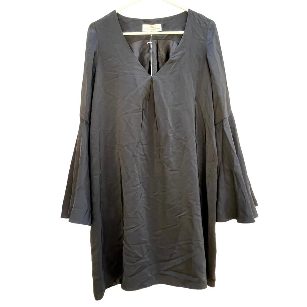 Amanda Uprichard Black 100% Silk Dress Bell Sleeves Women's Large NEW